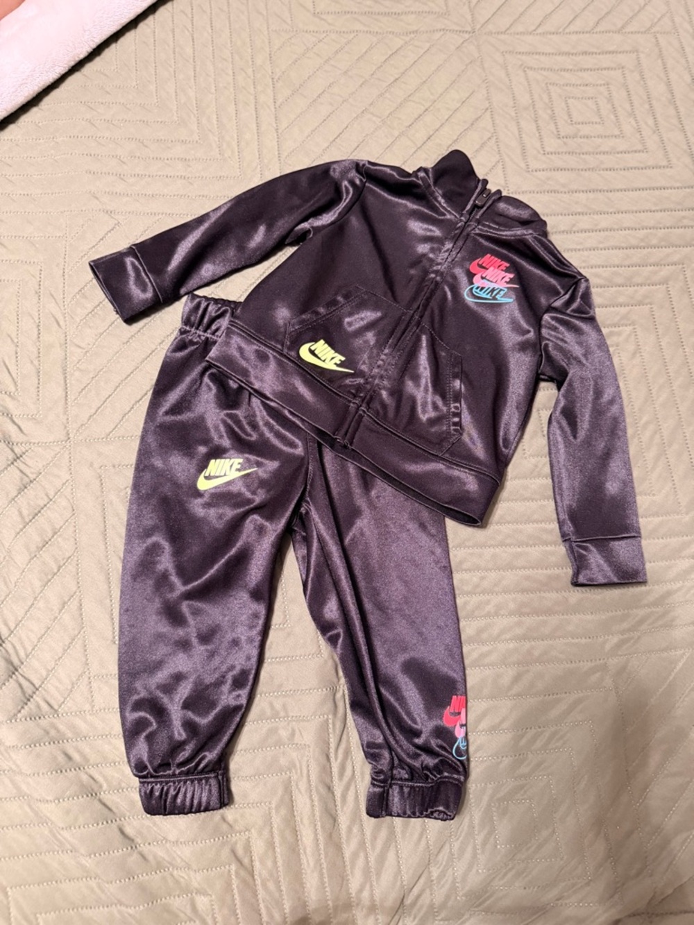 Nike Purple Kids' Two-Piece Track Set with Neon Logos